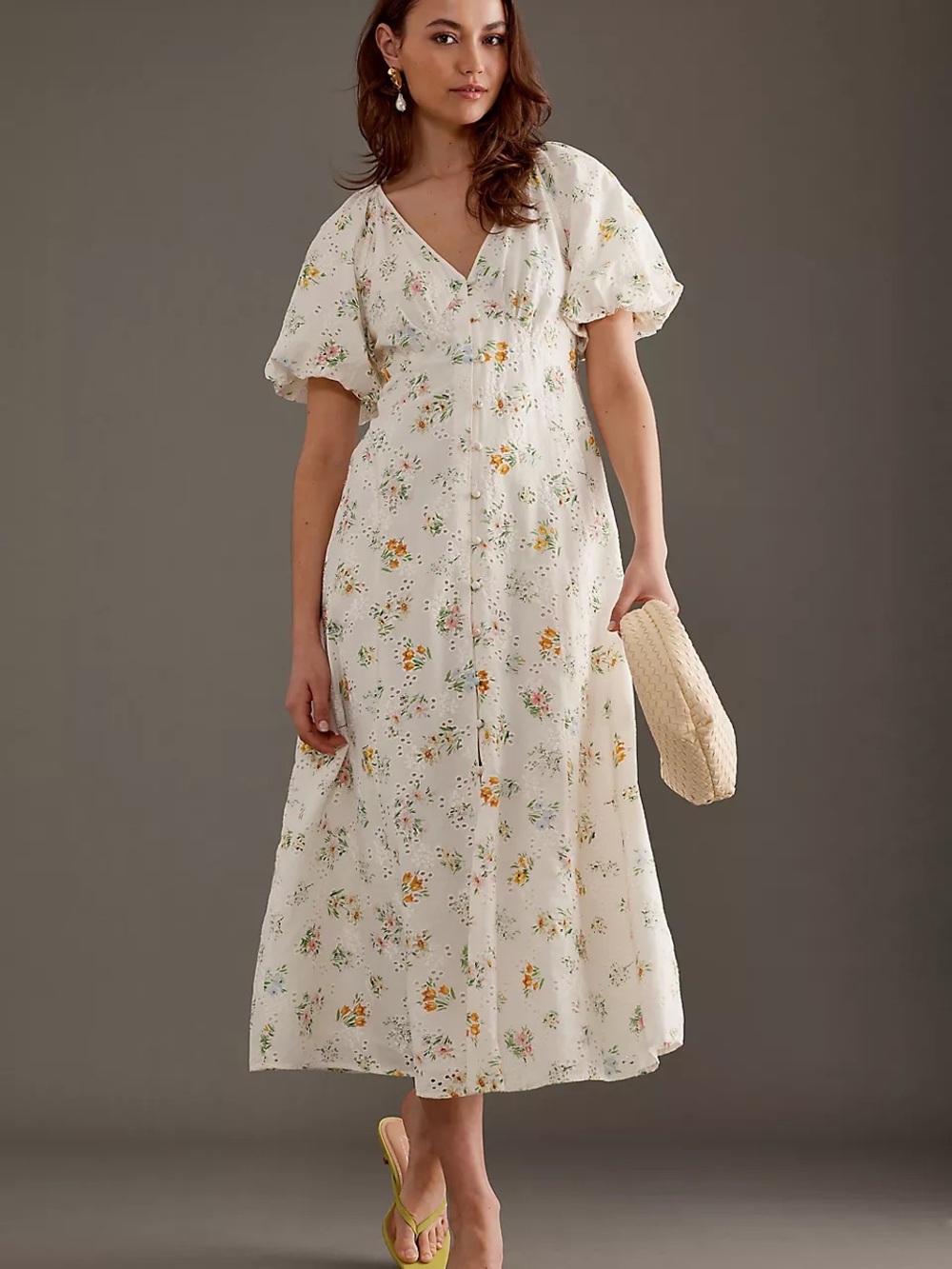 Anthropologie Nobody’s Child Lenox Floral Cottagecore Dress with Puff Sleeves